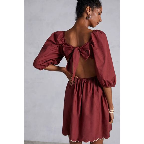 Anthropologie Scalloped Mini Dress in Rust - Picture 4 of 5